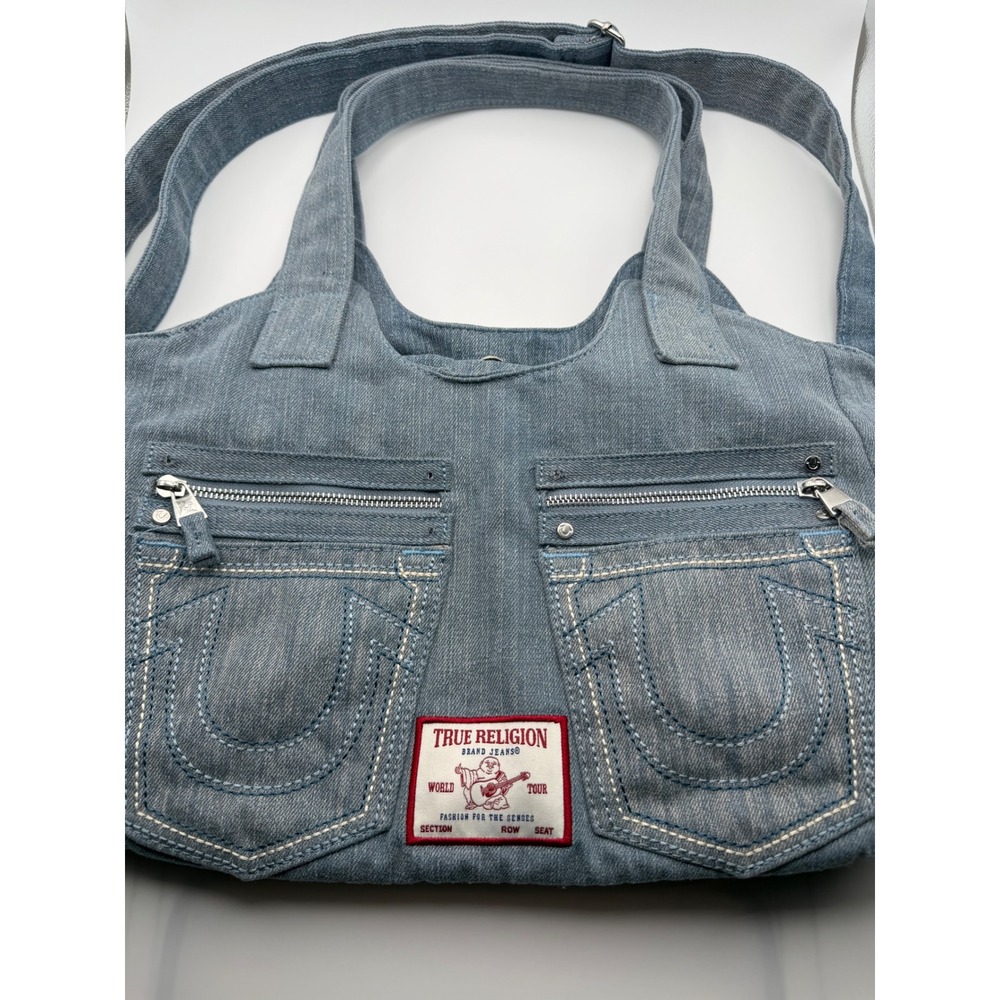 True Religion Denim Hobo Shoulder Bag Light Wash Horseshoe Y2K Crossbody